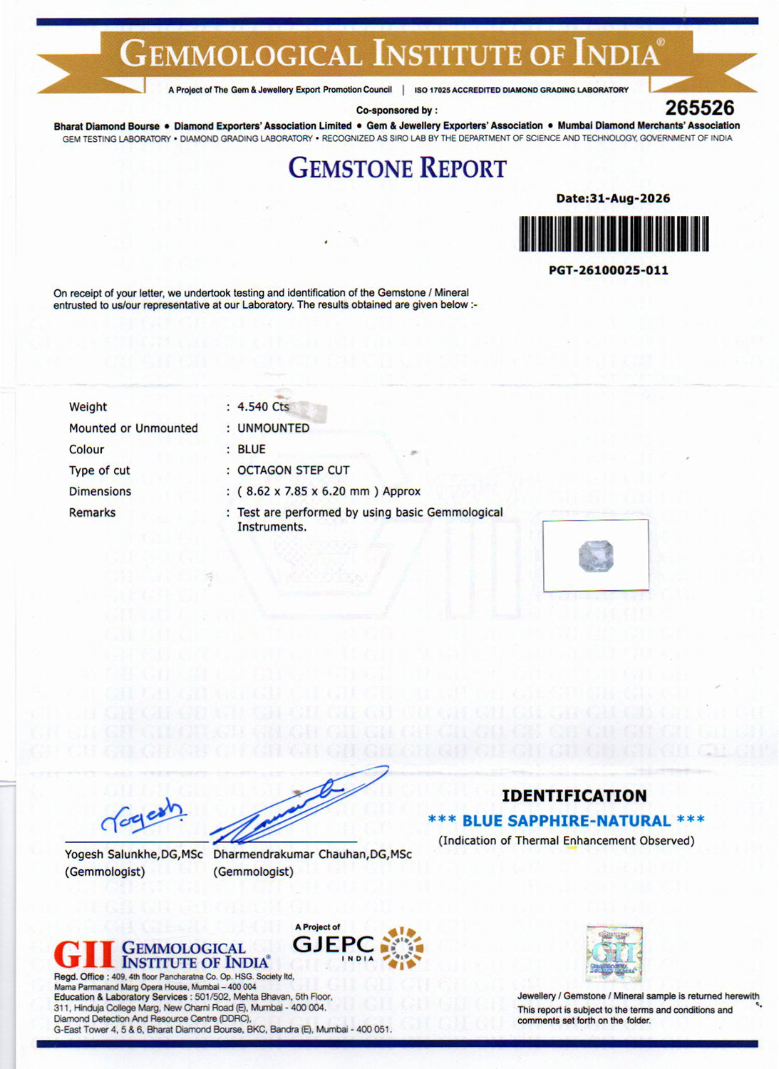 Blue Sapphire (Neelam) Gemstone - 4.54 Carats