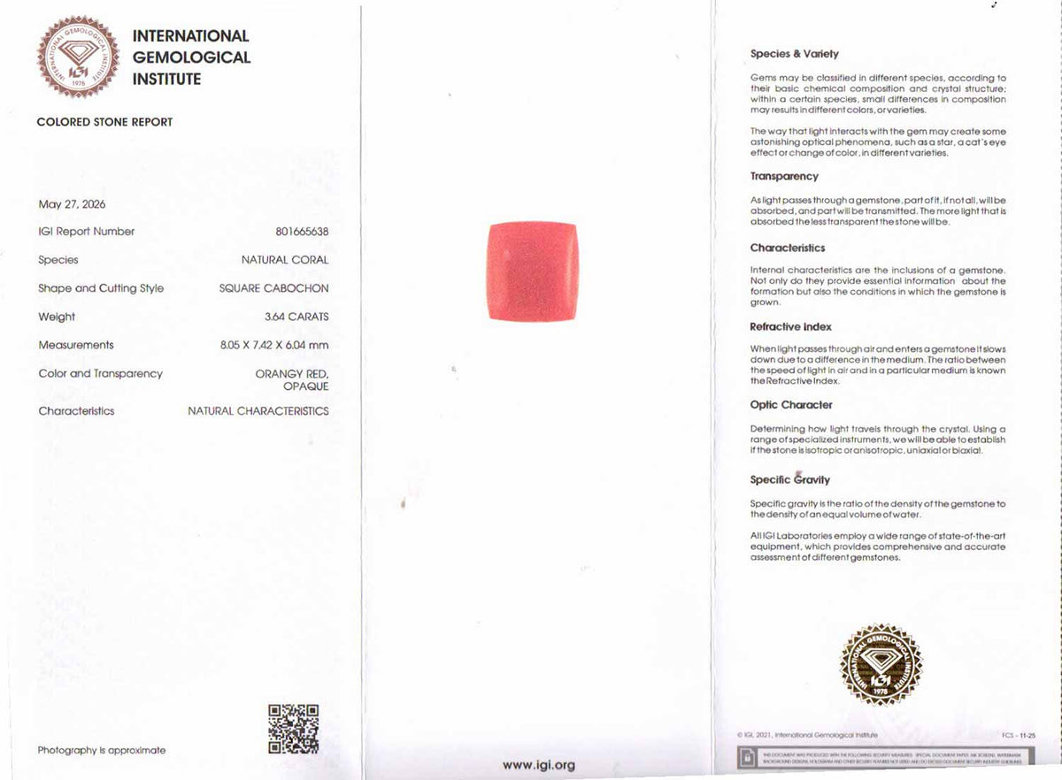 Red Coral (Moonga) Gemstone - 3.64 Carats