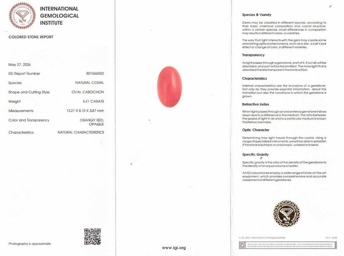 Red Coral (Moonga) Gemstone - 5.41 Carats