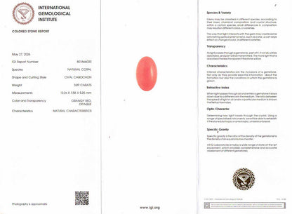 Red Coral (Moonga) Gemstone - 3.89 Carats
