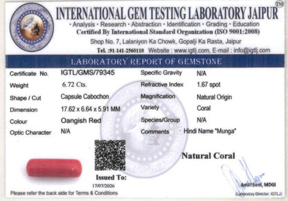 Red Coral (Moonga) Gemstone - 6.72 Carats