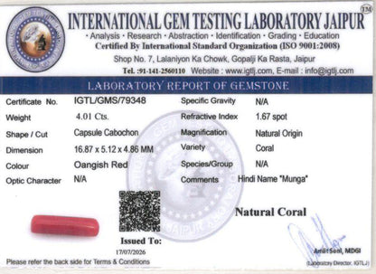 Red Coral (Moonga) Gemstone - 4.01 Carats
