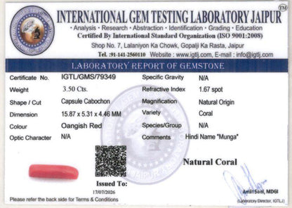 Red Coral (Moonga) Gemstone - 3.50 Carats