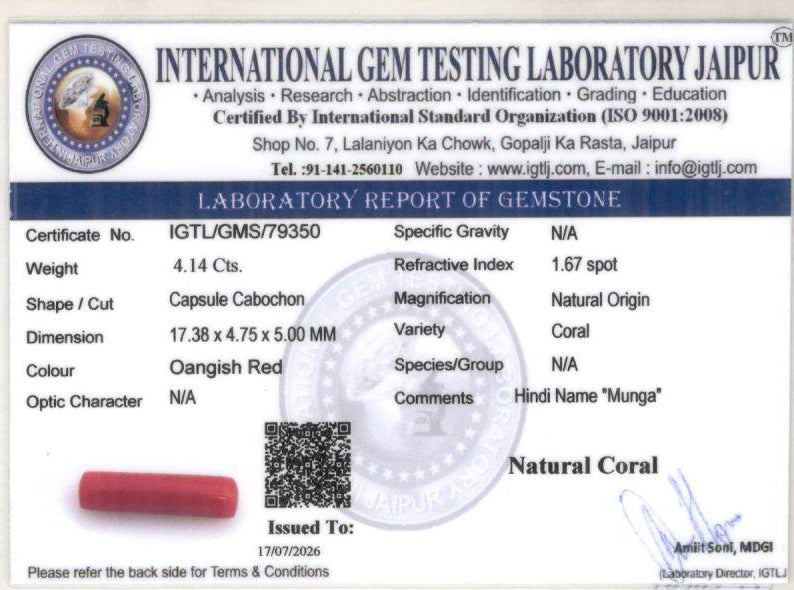 Red Coral (Moonga) Gemstone - 4.14 Carats