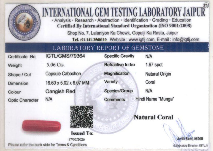 Red Coral (Moonga) Gemstone - 5.06 Carats