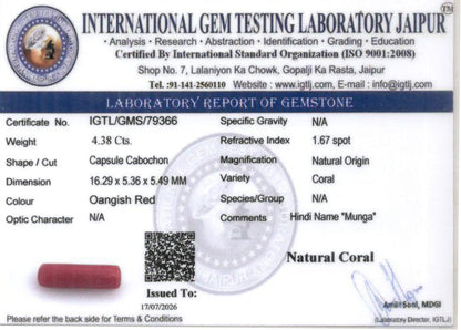 Red Coral (Moonga) Gemstone - 4.38 Carats