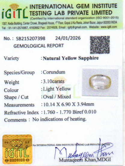 Yellow Sapphire (Pukhraj) - 3.10 Carats