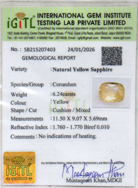 Yellow Sapphire (Pukhraj) - 6.24 Carats