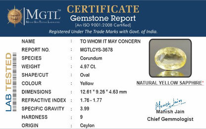 Yellow Sapphire (Pukhraj) - 4.97 Carats