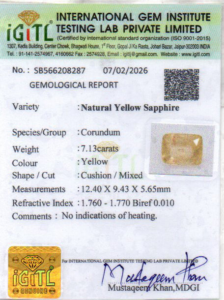 Yellow Sapphire (Pukhraj) - 7.13 Carats