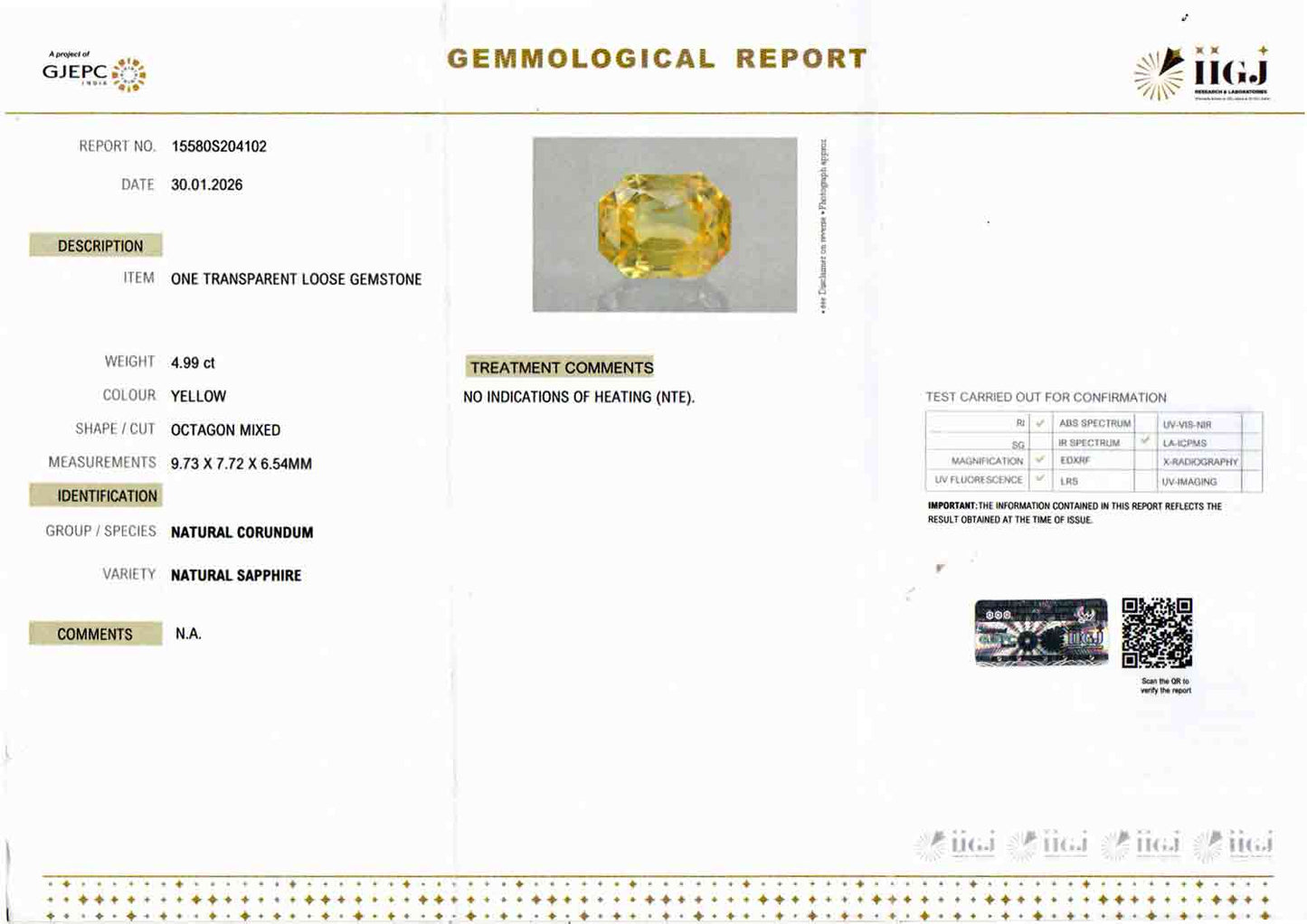 Yellow Sapphire (Pukhraj) - 4.99 Carats