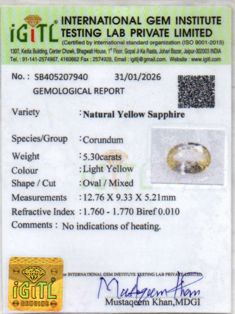 Yellow Sapphire (Pukhraj) - 5.30 Carats