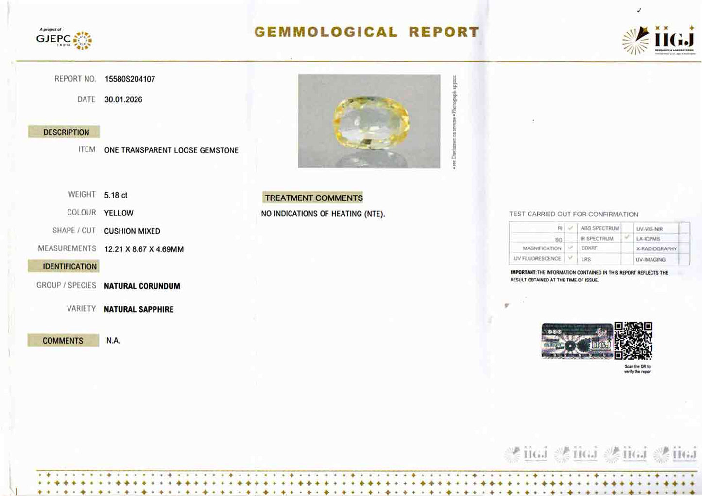 Yellow Sapphire (Pukhraj) - 5.18 Carats