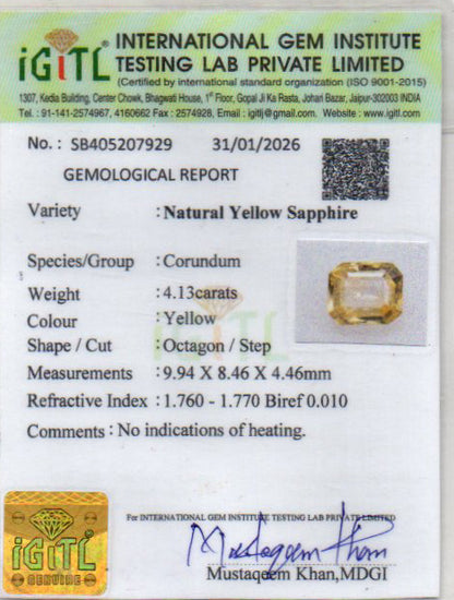 Yellow Sapphire (Pukhraj) - 4.13 Carats