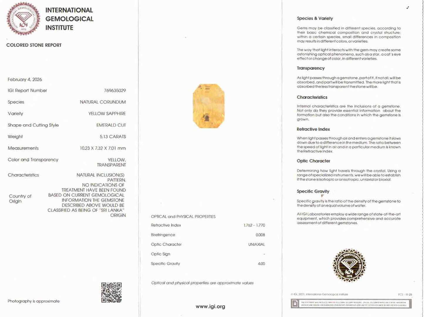 Yellow Sapphire (Pukhraj) - 5.13 Carats
