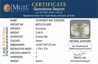 Yellow Sapphire (Pukhraj) - 3.88 Carats