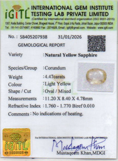 Yellow Sapphire (Pukhraj) - 4.47 Carats