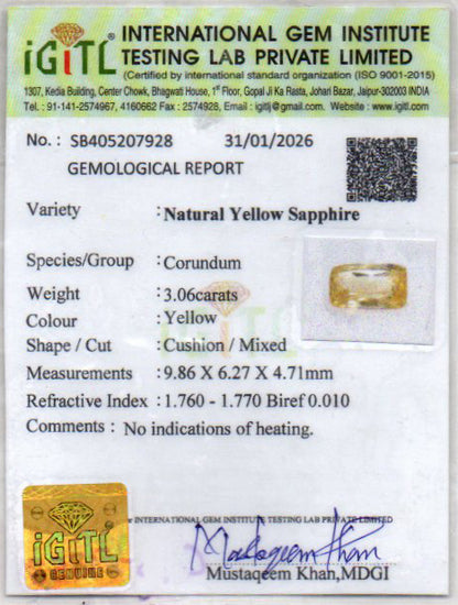 Yellow Sapphire (Pukhraj) - 3.06 Carats