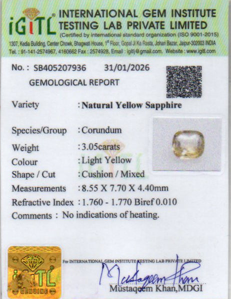 Yellow Sapphire (Pukhraj) - 3.05 Carats