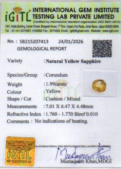 Yellow Sapphire (Pukhraj) - 1.99 Carats