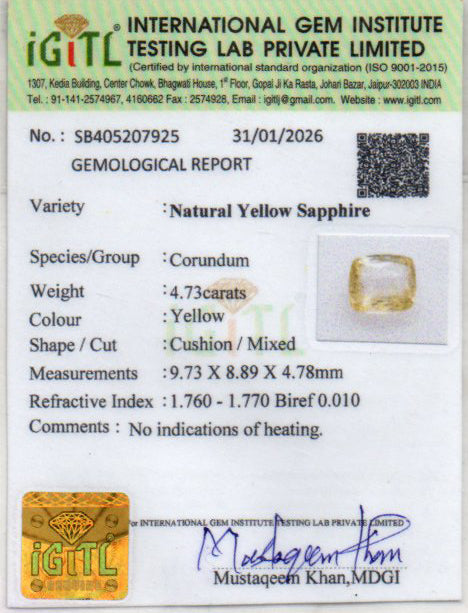 Yellow Sapphire (Pukhraj) - 4.73 Carats