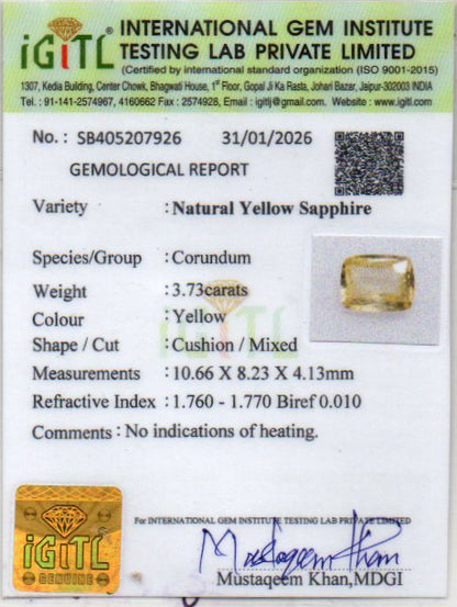 Yellow Sapphire (Pukhraj) - 3.73 Carats