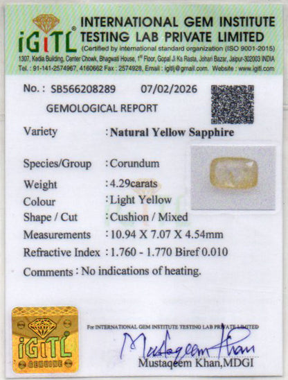 Yellow Sapphire (Pukhraj) - 4.29 Carats