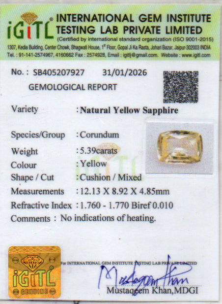 Yellow Sapphire (Pukhraj) - 5.39 Carats