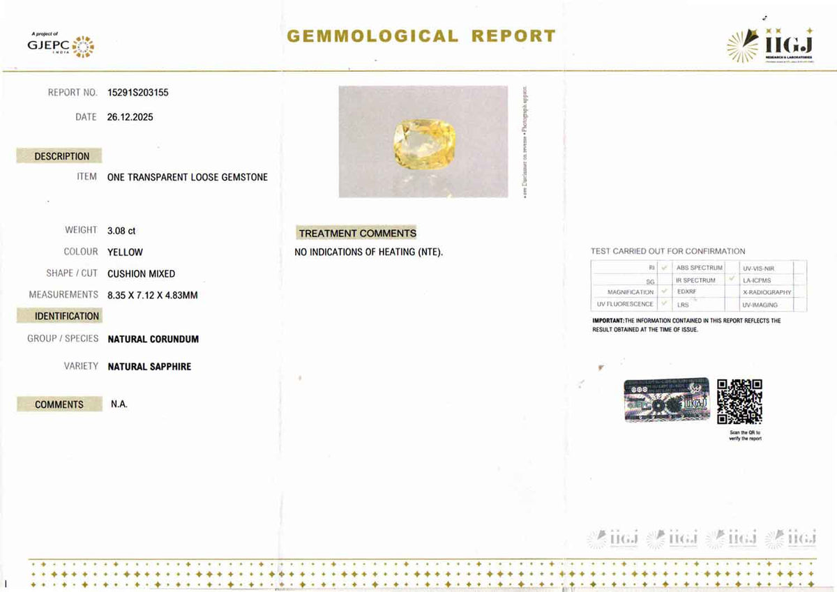 Yellow Sapphire (Pukhraj) Gemstone - 3.08 Carats