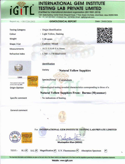 Yellow Sapphire (Pukhraj) Gemstone - 5.28 Carats