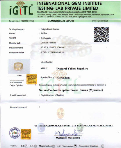 Yellow Sapphire (Pukhraj) Gemstone - 7.33 Carats