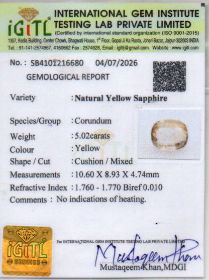 Yellow Sapphire (Pukhraj) - 5.02 Carats