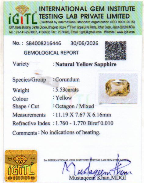 Yellow Sapphire (Pukhraj) Gemstone - 5.53 Carats