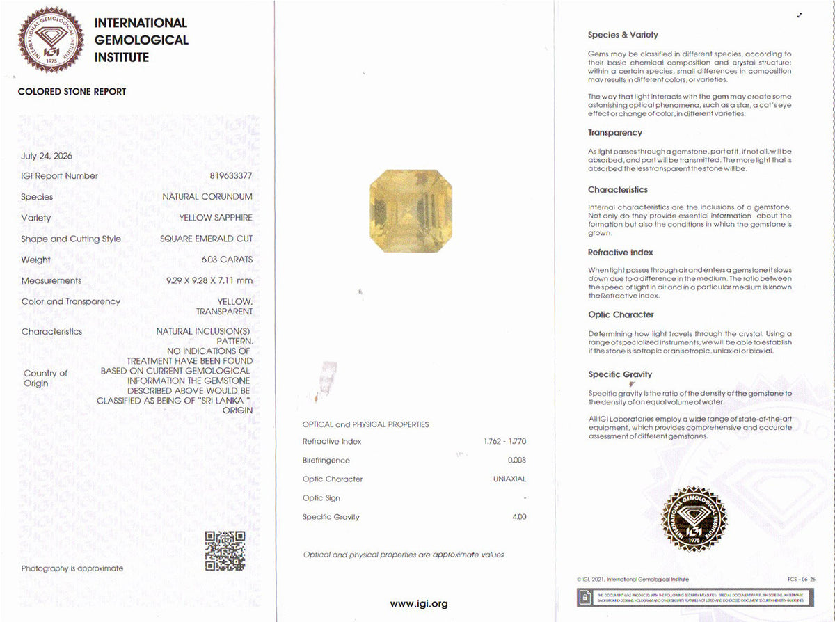 Yellow Sapphire (Pukhraj) Gemstone - 6.03 Carats