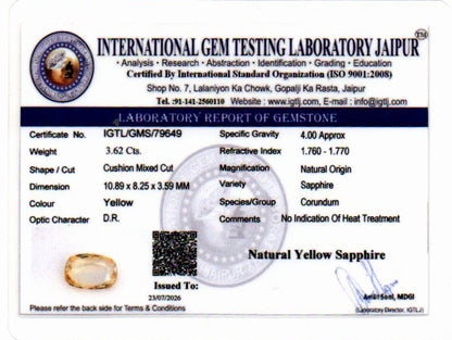 Yellow Sapphire (Pukhraj) Gemstone - 3.62 Carats