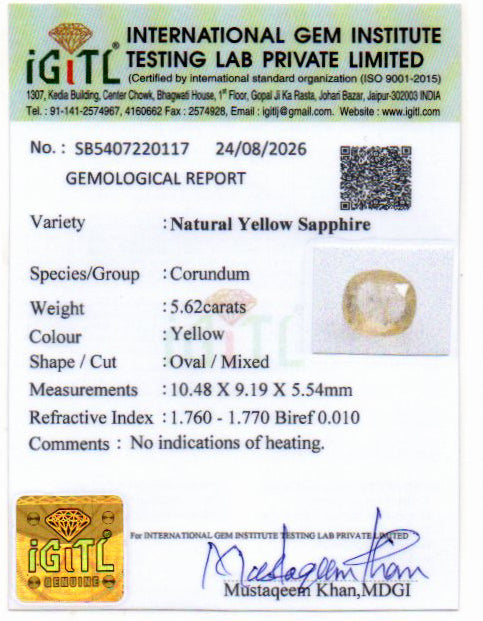 Yellow Sapphire (Pukhraj) Gemstone - 5.62 Carats