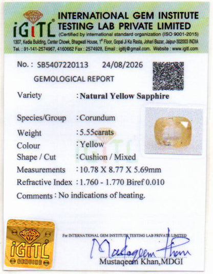 Yellow Sapphire (Pukhraj) Gemstone - 5.55 Carats