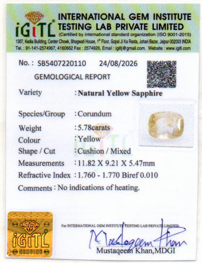 Yellow Sapphire (Pukhraj) Gemstone - 5.78 Carats