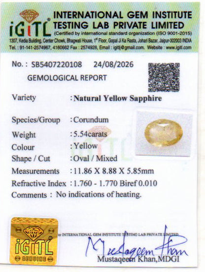 Yellow Sapphire (Pukhraj) Gemstone - 5.54 Carats
