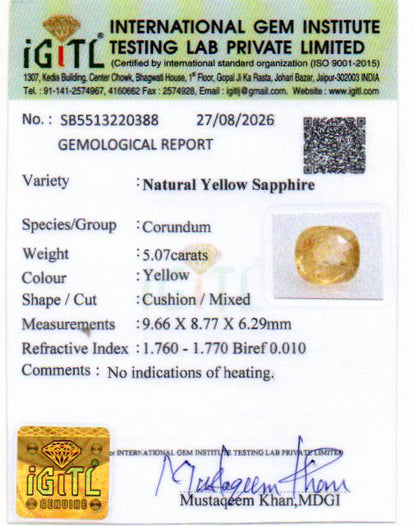 Yellow Sapphire (Pukhraj) Gemstone - 5.07 Carats