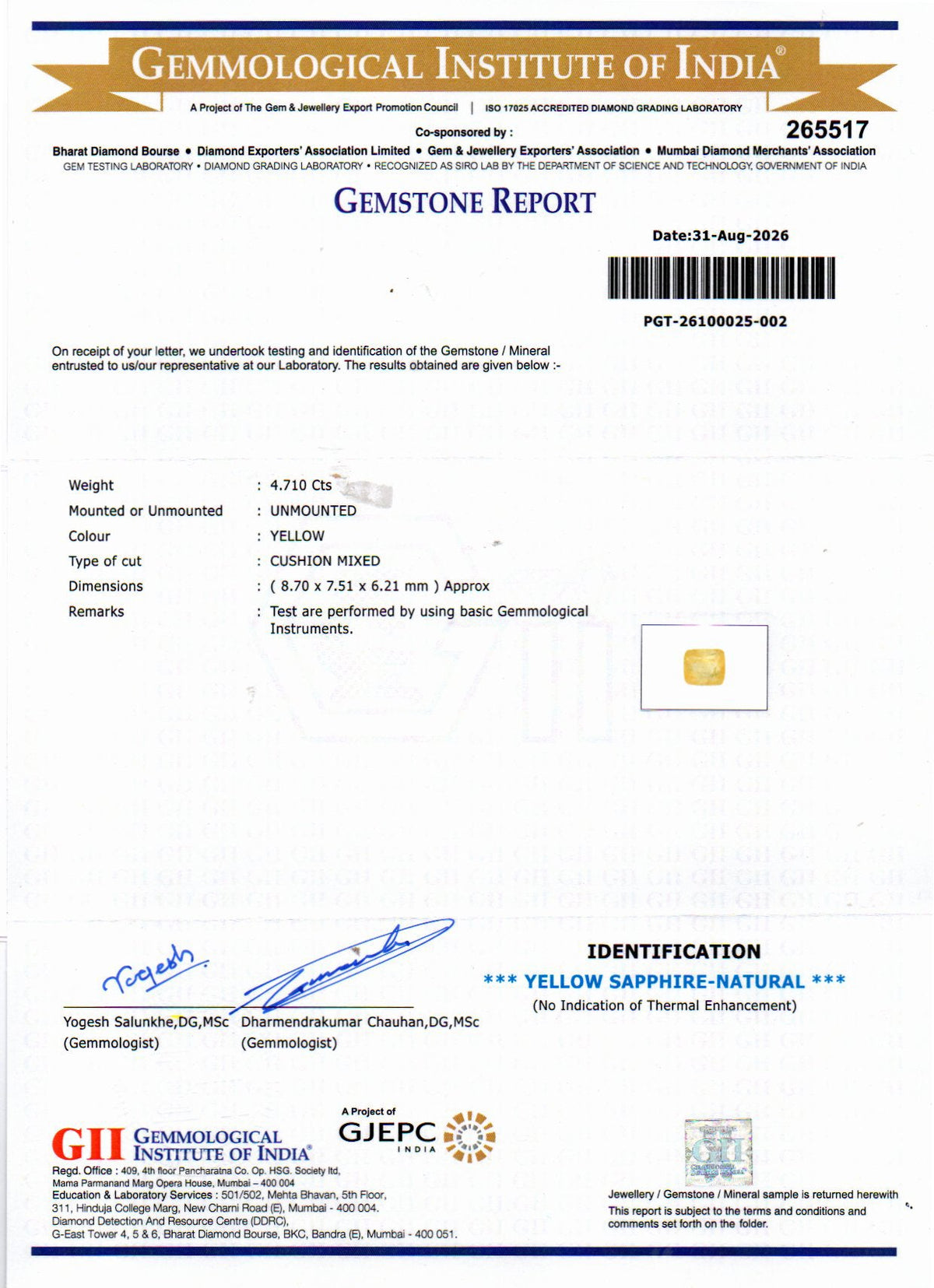 Yellow Sapphire (Pukhraj) Gemstone - 4.71 Carats