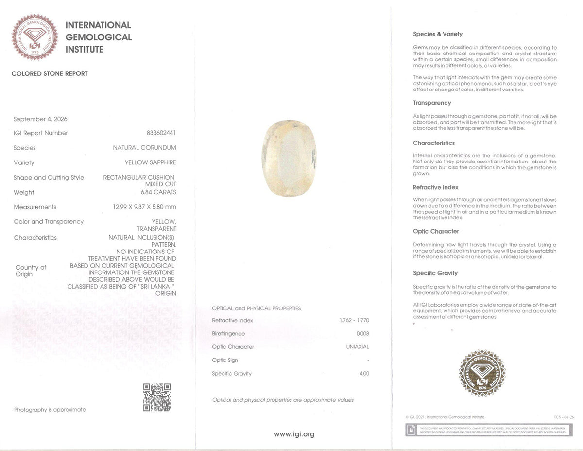 Yellow Sapphire (Pukhraj) Gemstone - 6.84 Carats