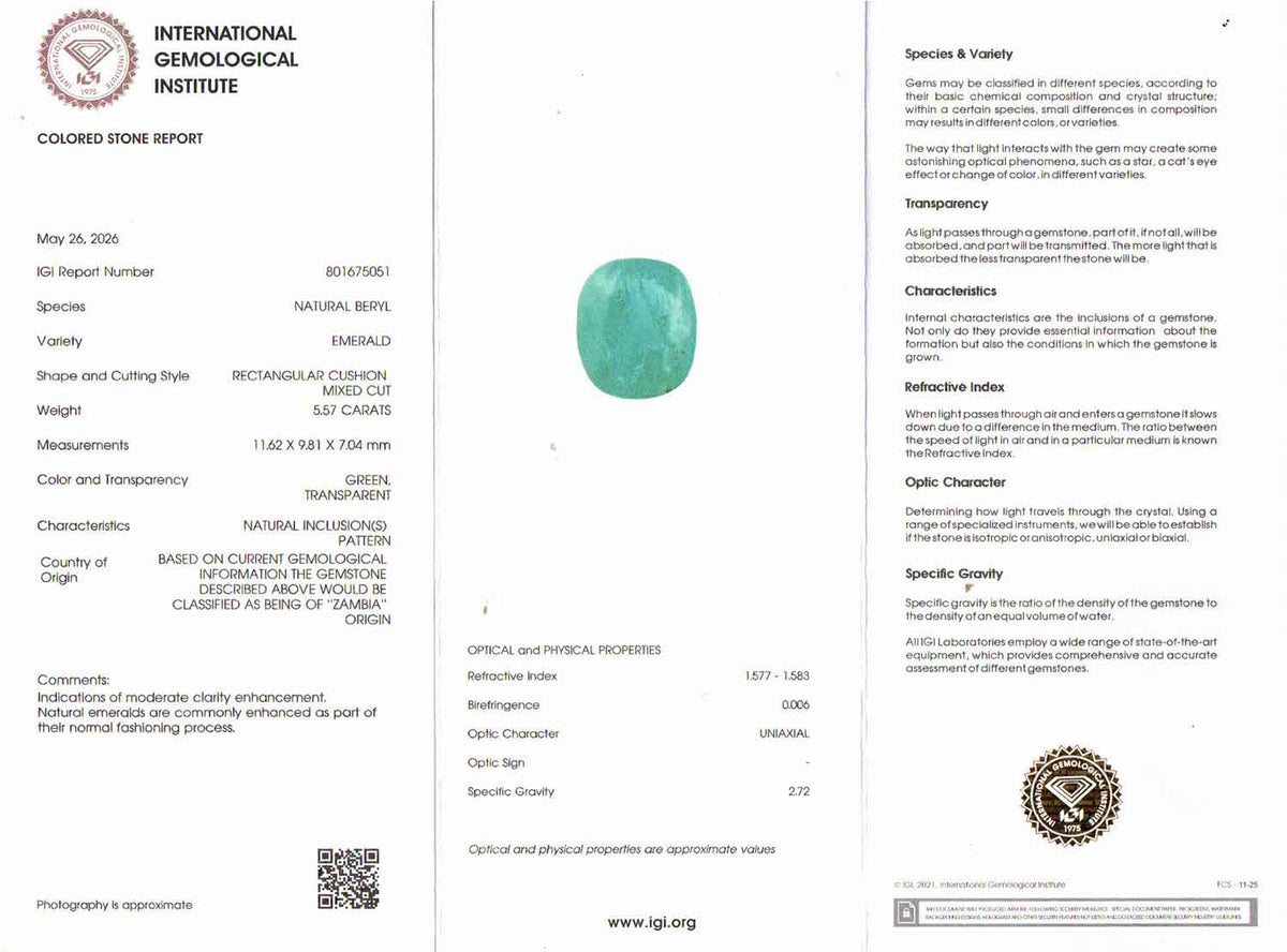 Emerald (Panna) Gemstone - 5.57 Carats