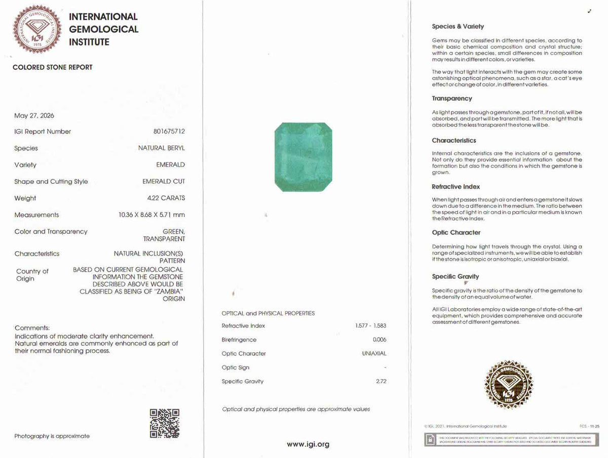 Emerald (Panna) Gemstone - 4.22 Carats
