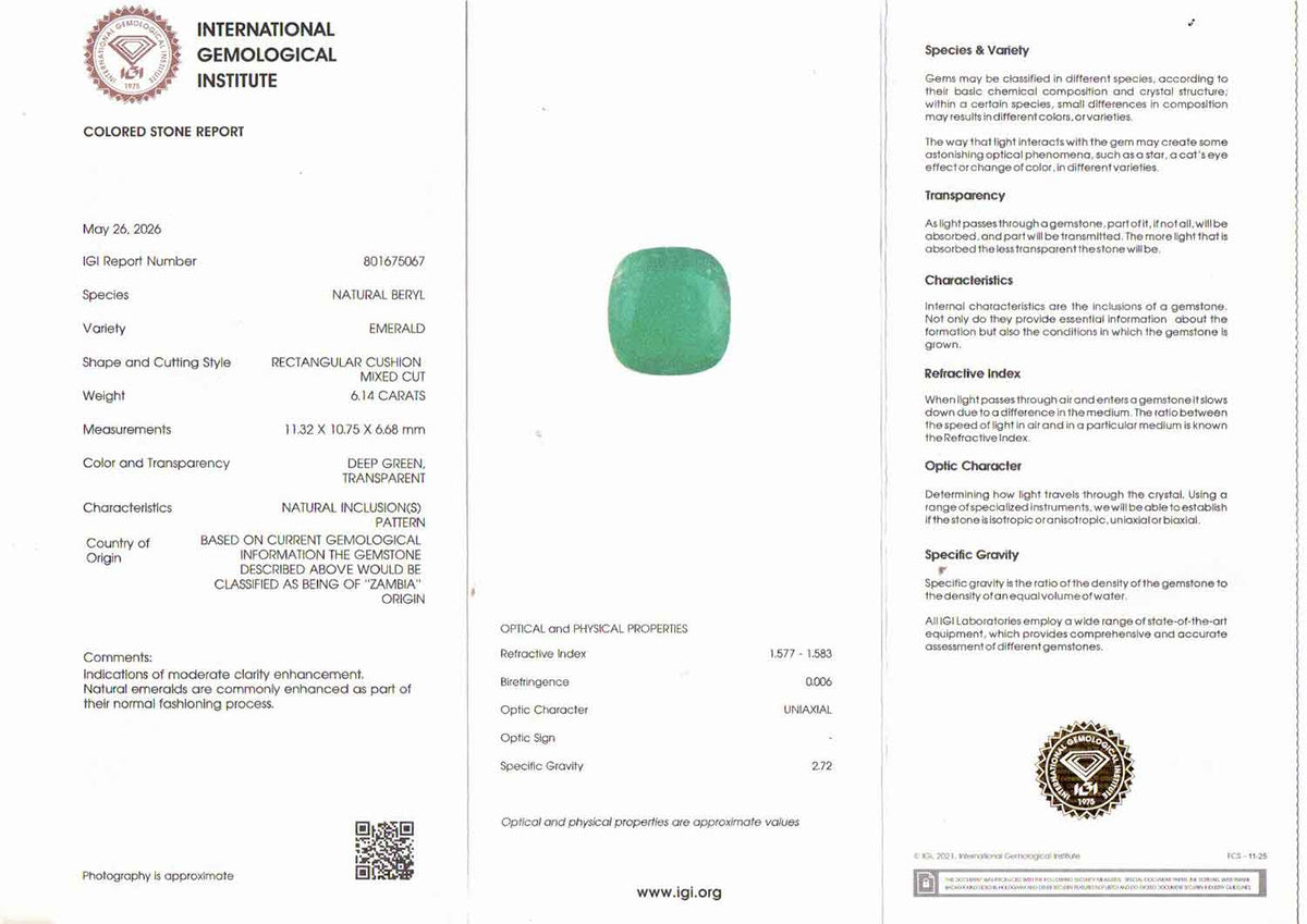 Emerald (Panna) Gemstone - 6.14 Carats