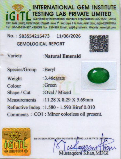 Emerald (Panna) Gemstone - 3.46 Carats