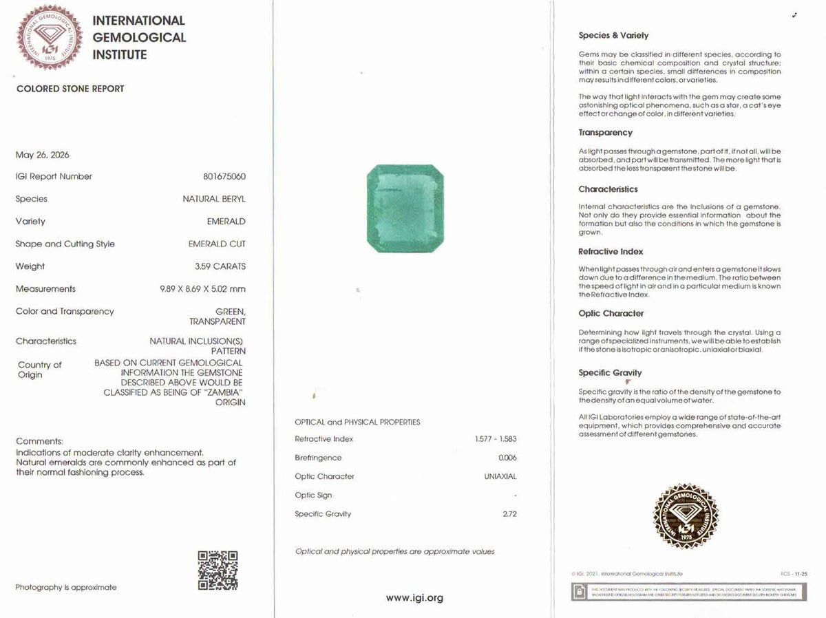 Emerald (Panna) Gemstone - 3.59 Carats