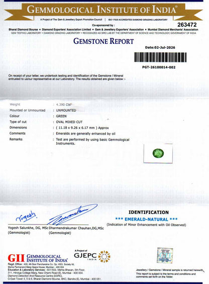 Emerald (Panna) Gemstone - 4.39 Carats