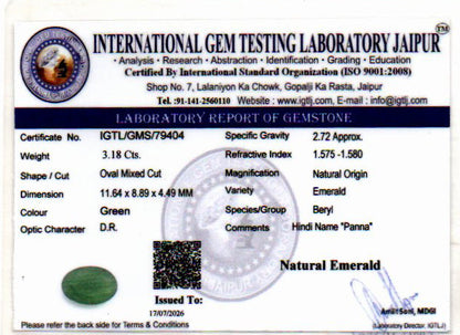 Emerald (Panna) Gemstone - 3.18 Carats
