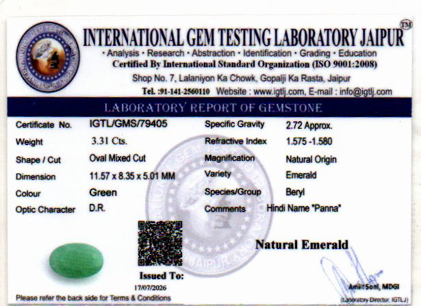 Emerald (Panna) Gemstone - 3.31 Carats